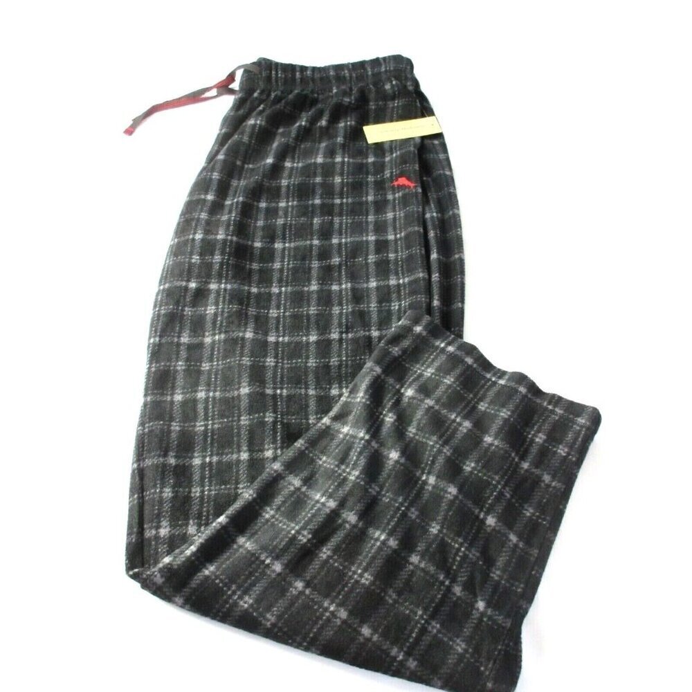 Tommy Bahama Men's Black Grey Plaid Soft Fleece Relax Lounge Sleeping Pants NWT